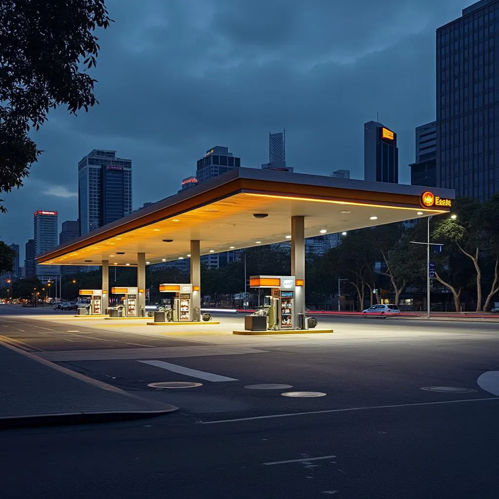 Estación de servicio moderna en zona urbana